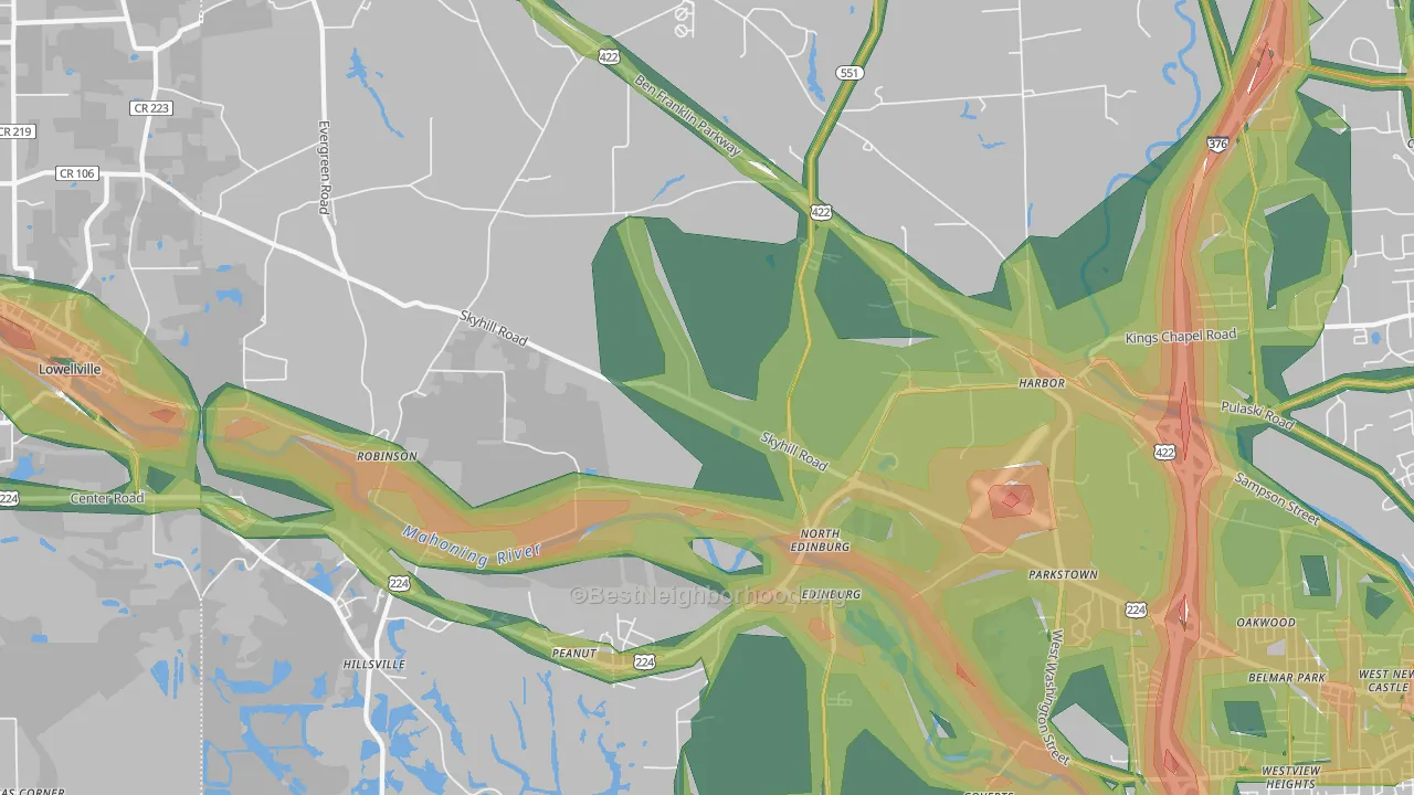 Edinburg, PA Map of Noise Levels in Edinburg