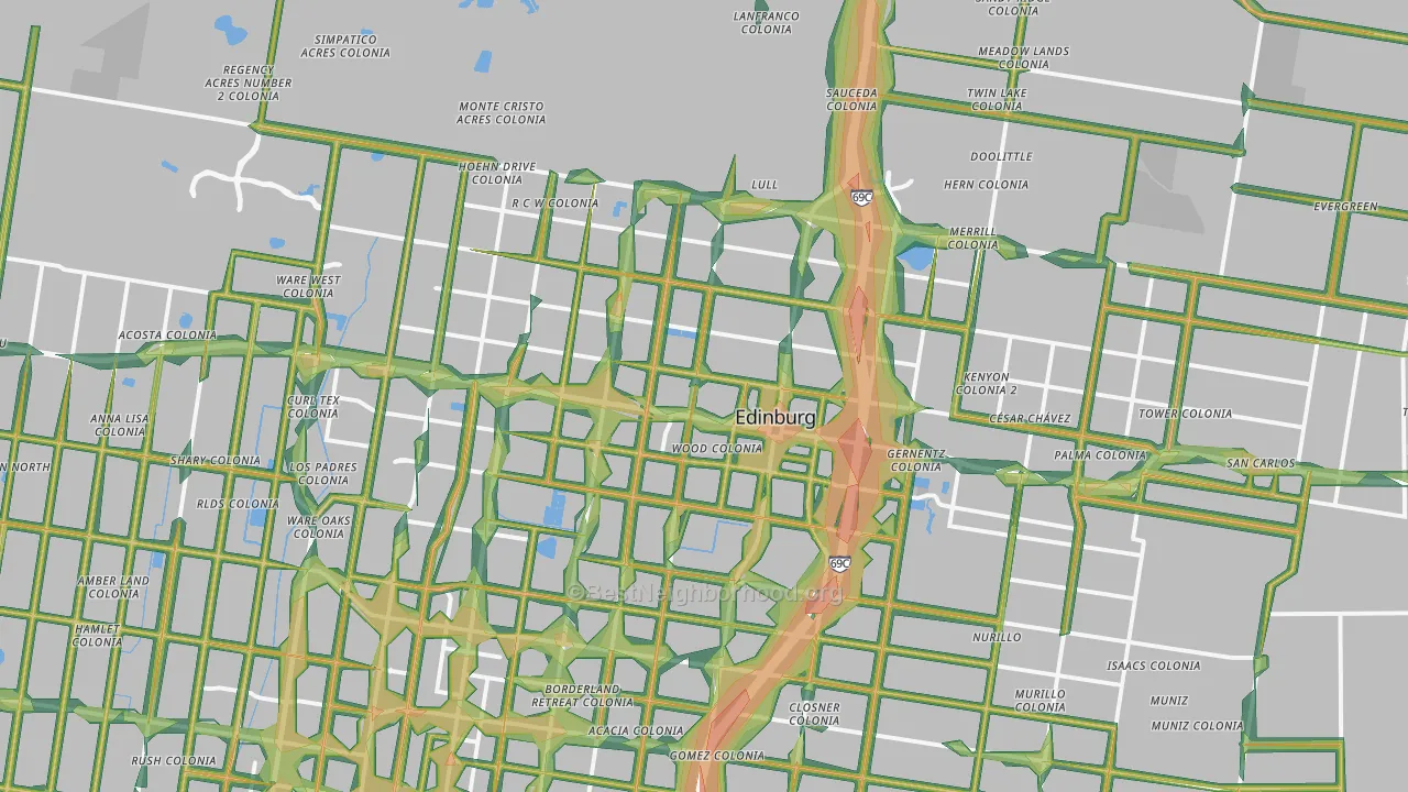 Edinburg, TX Map of Noise Levels in Edinburg