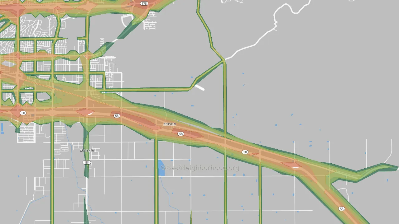 Edison, CA Map of Noise Levels in Edison