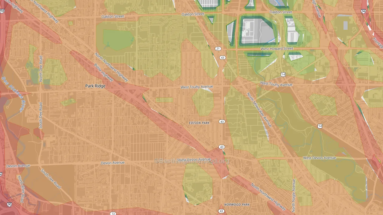 Edison Park, Chicago, IL Map of Noise Levels in Edison Park