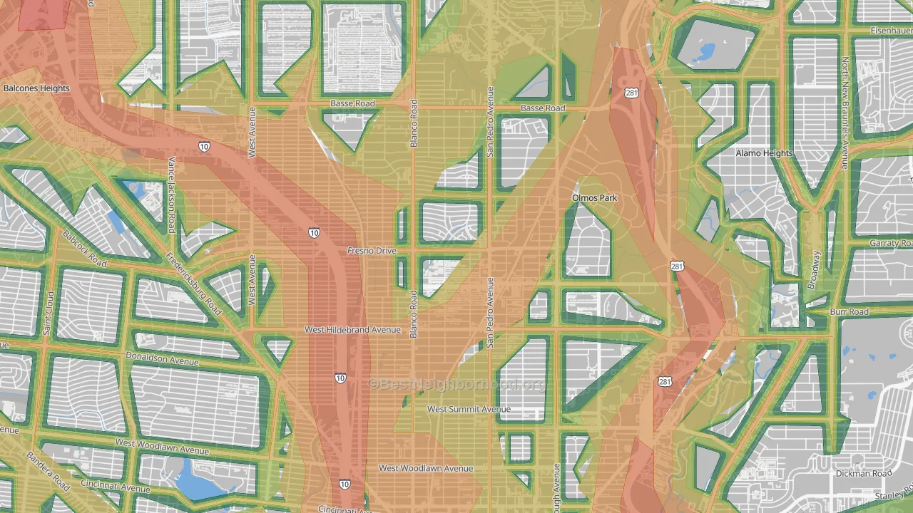 Edison, San Antonio, TX Map of Noise Levels in Edison