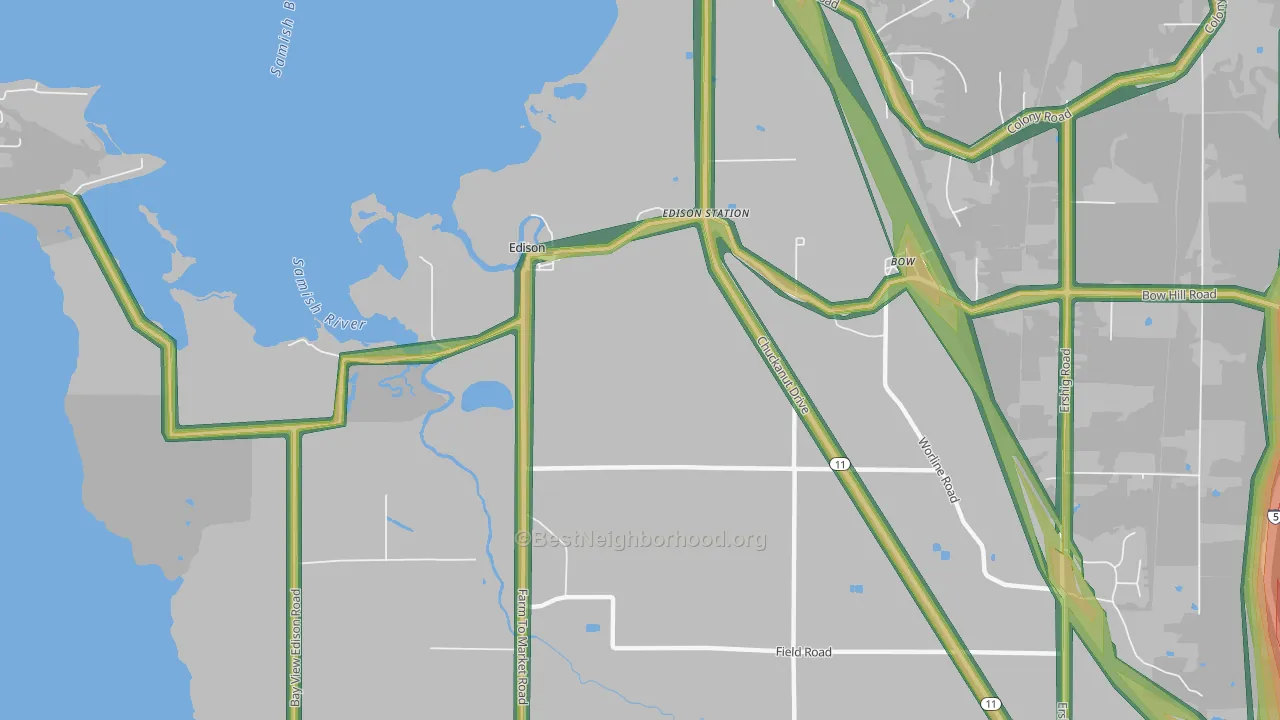 Edison, WA Map of Noise Levels in Edison