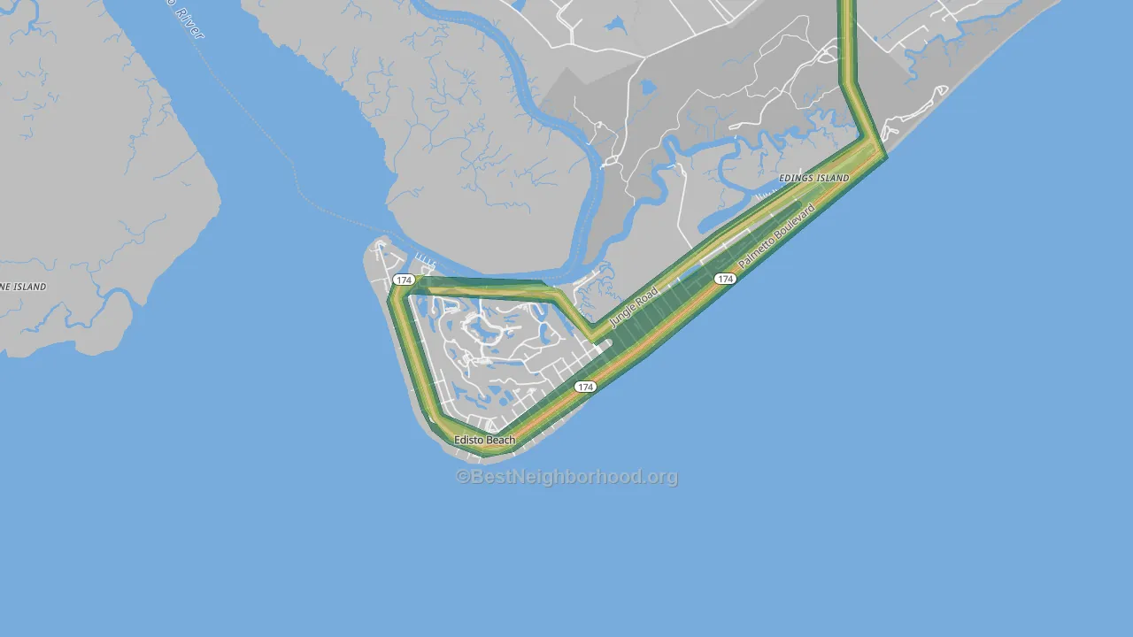 Edisto Beach, SC Map of Noise Levels in Edisto Beach