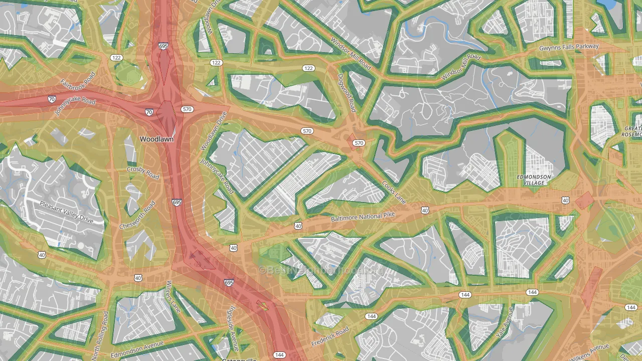 Edmondson Heights, Woodlawn, MD Map of Noise Levels in Edmondson Heights