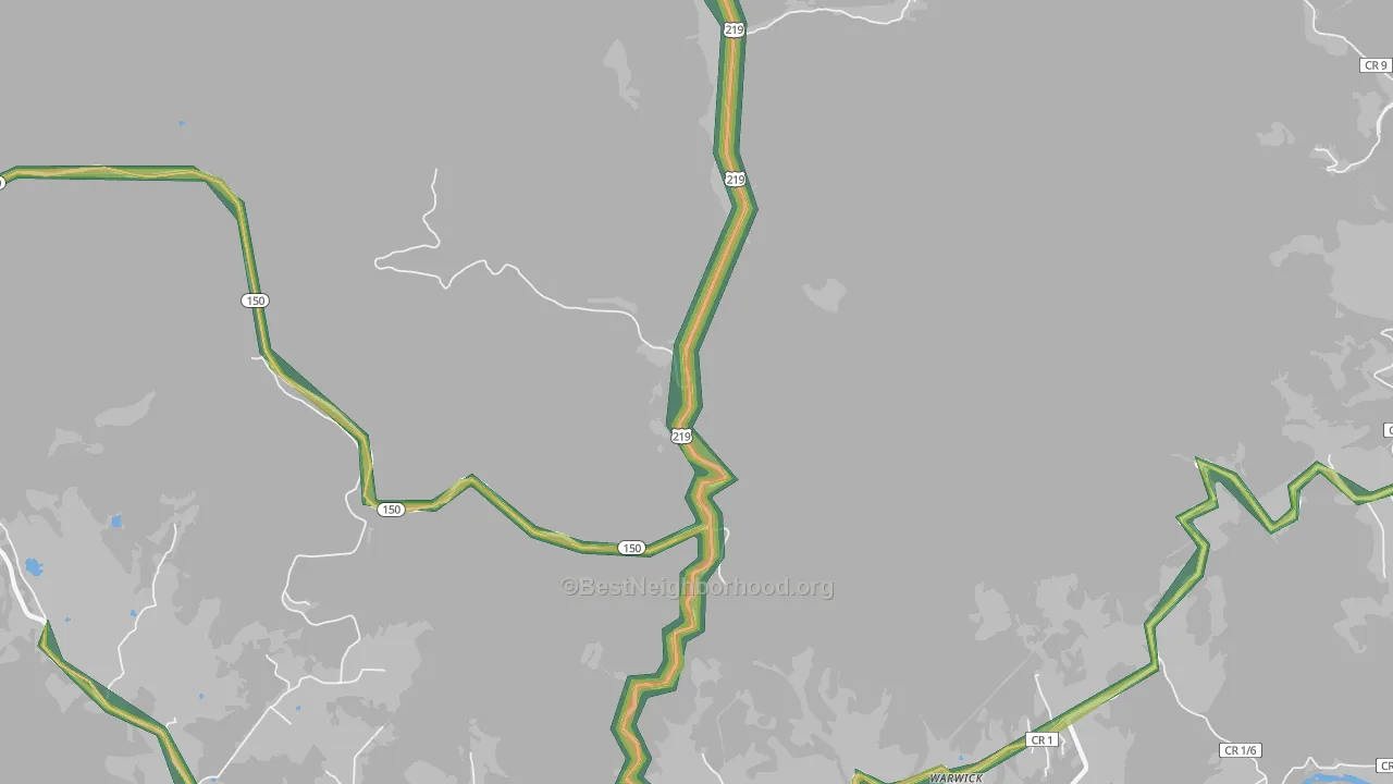 Edray, WV Map of Noise Levels in Edray