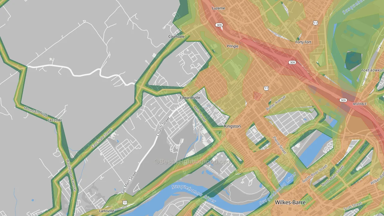 Edwardsville, PA Map of Noise Levels in Edwardsville