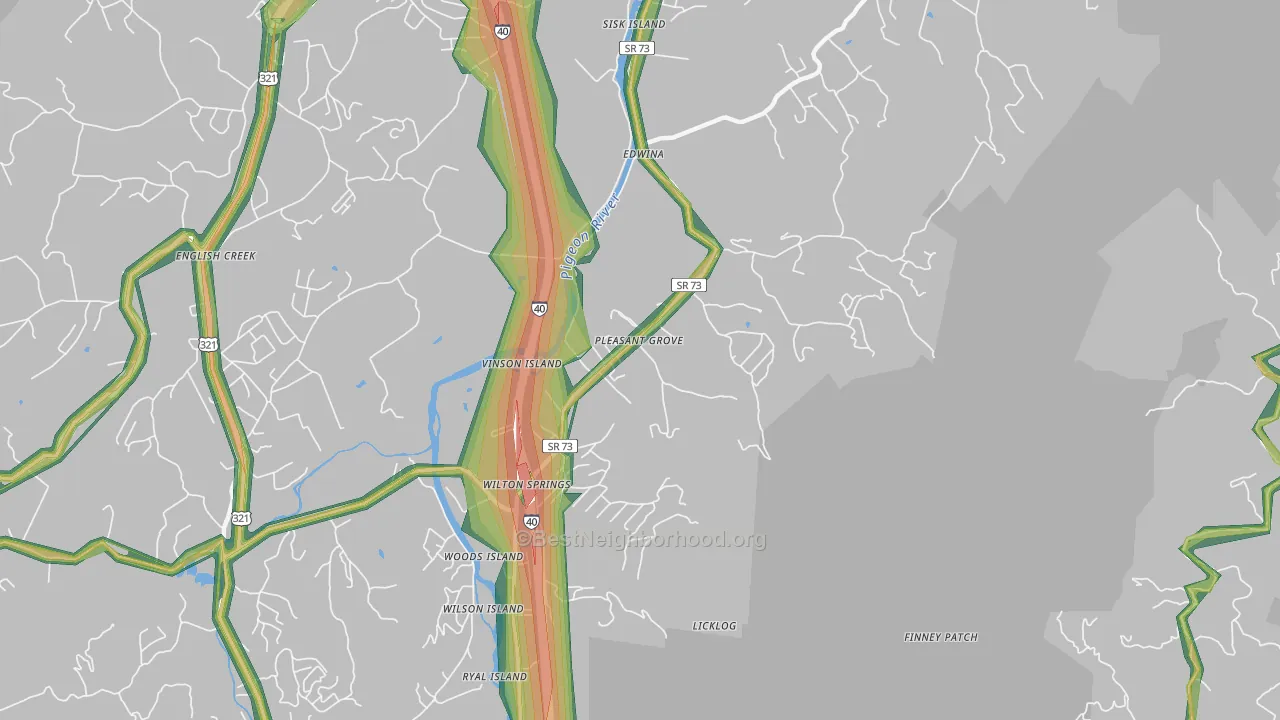 Edwina, TN Map of Noise Levels in Edwina