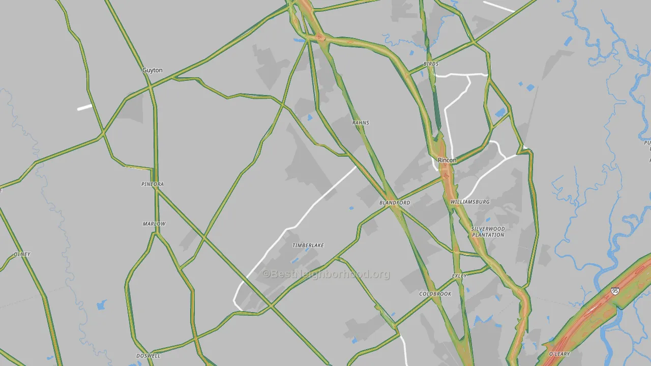 Effingham County, GA Map of Noise Levels in Effingham County