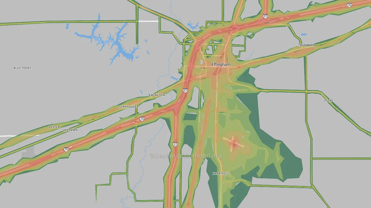 Effingham County, IL Map of Noise Levels in Effingham County
