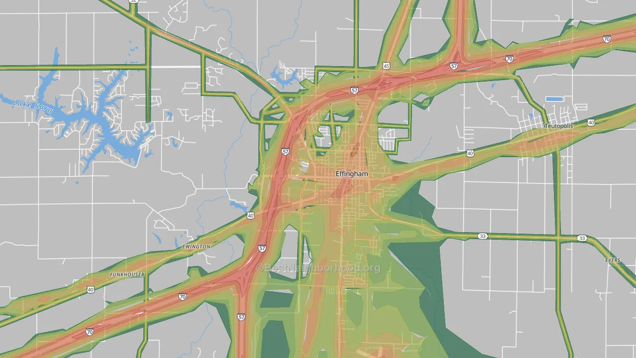 Effingham, IL Map of Noise Levels in Effingham