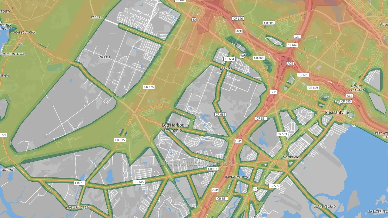 Egg Harbor Township, NJ Map of Noise Levels in Egg Harbor Township