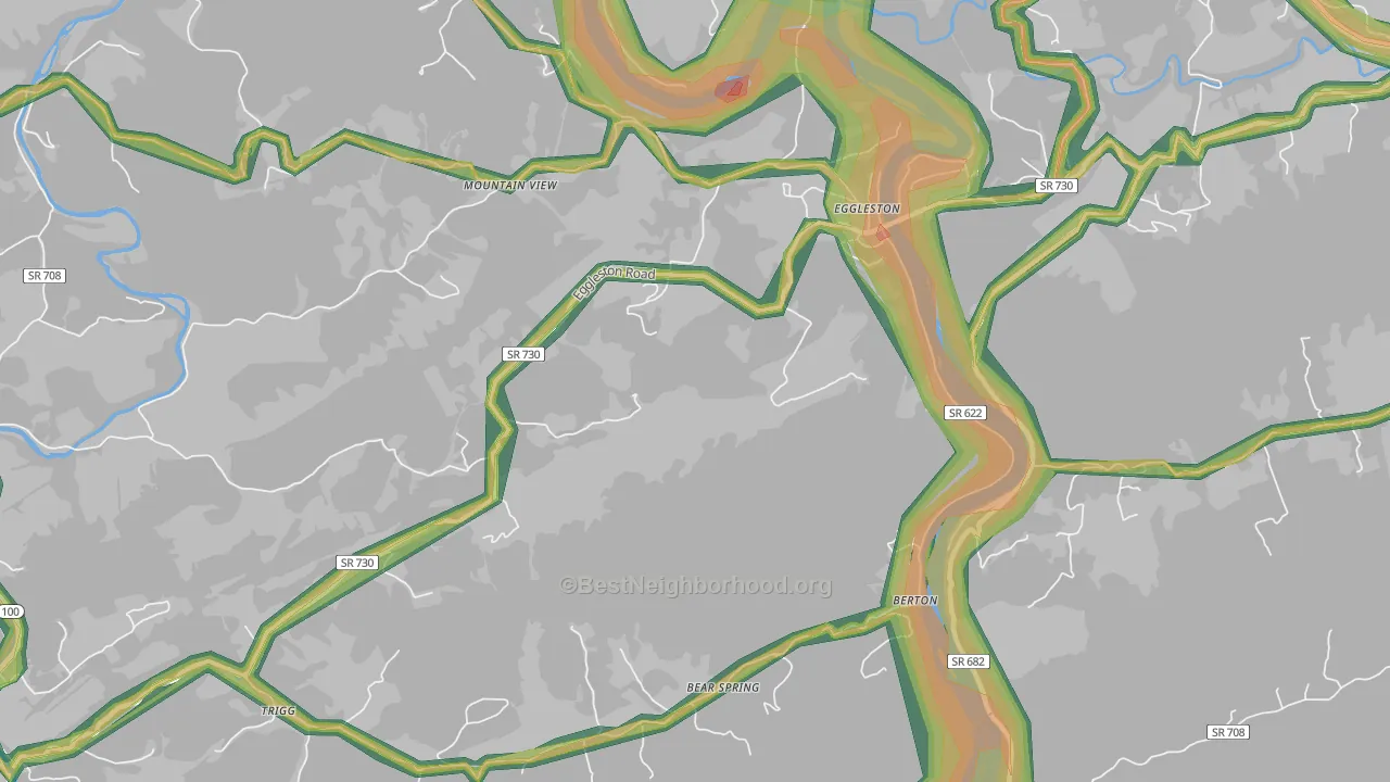 Eggleston, VA Map of Noise Levels in Eggleston