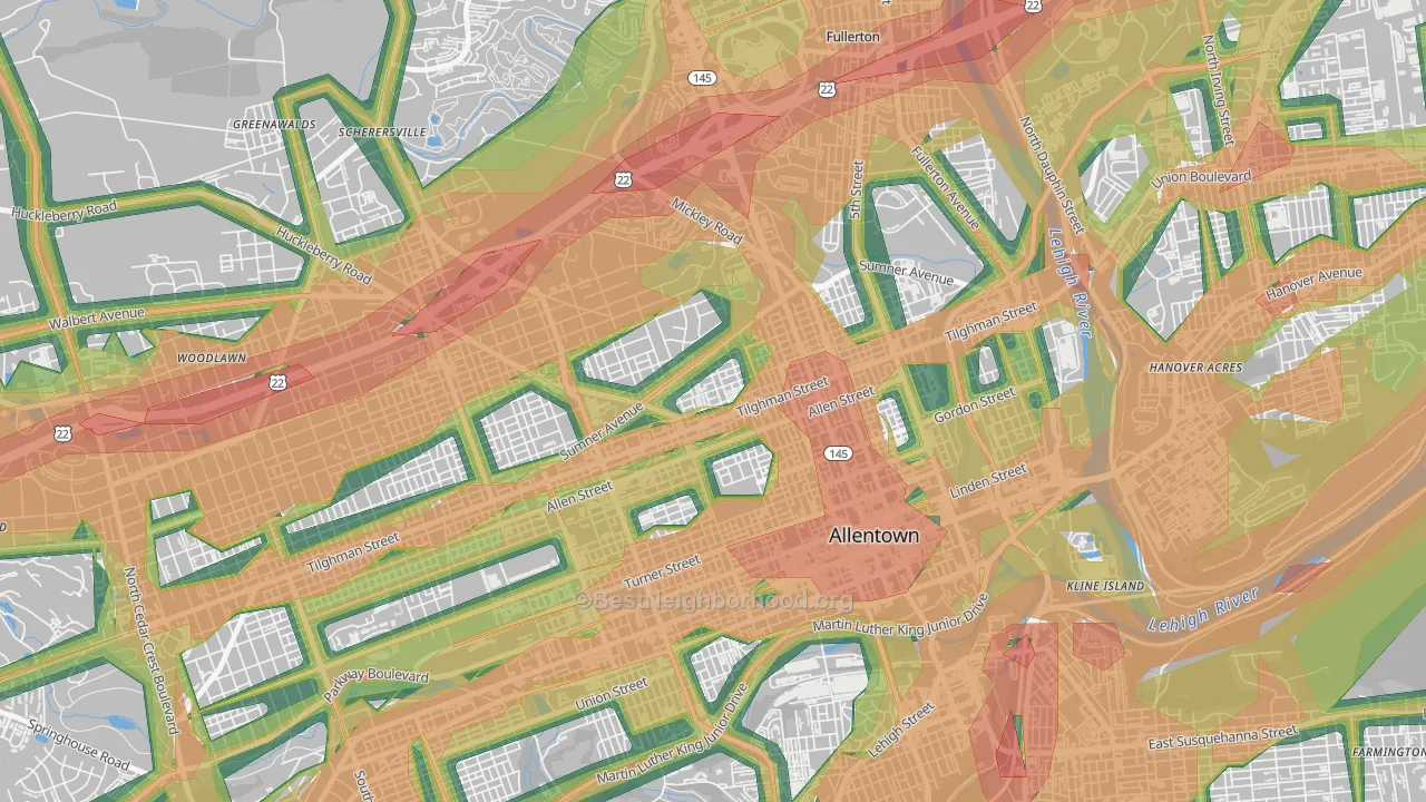 Eighth Ward, Allentown, PA Map of Noise Levels in Eighth Ward