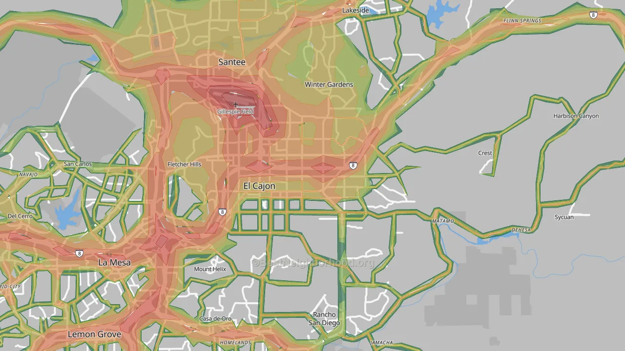 El Cajon, CA Map of Noise Levels in El Cajon