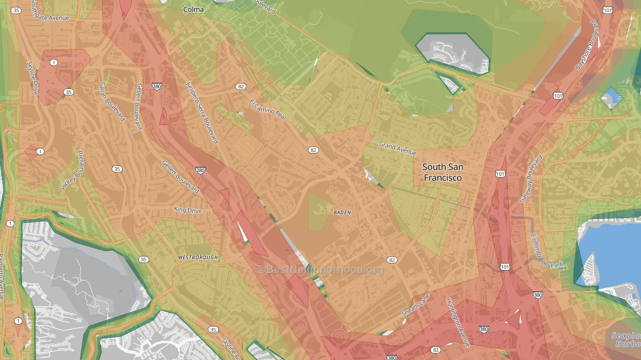 El Camino, South San Francisco, CA Map of Noise Levels in El Camino