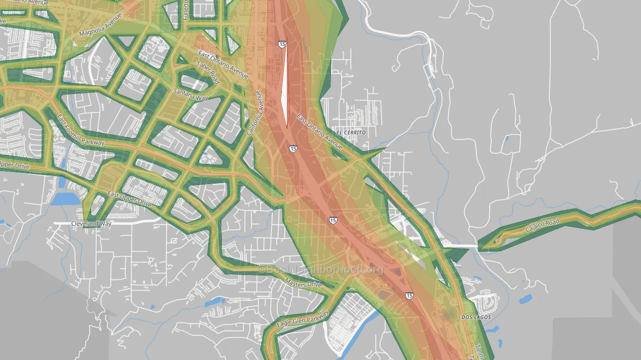 El Cerrito, Corona, CA Map of Noise Levels in El Cerrito