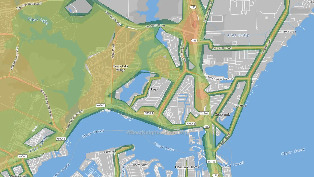 El Lago, TX Map of Noise Levels in El Lago