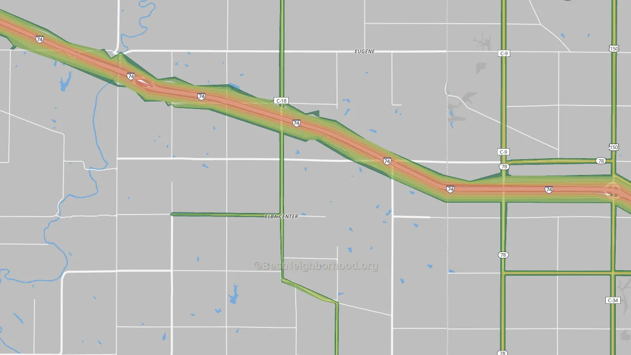 Elba Center, IL Map of Noise Levels in Elba Center