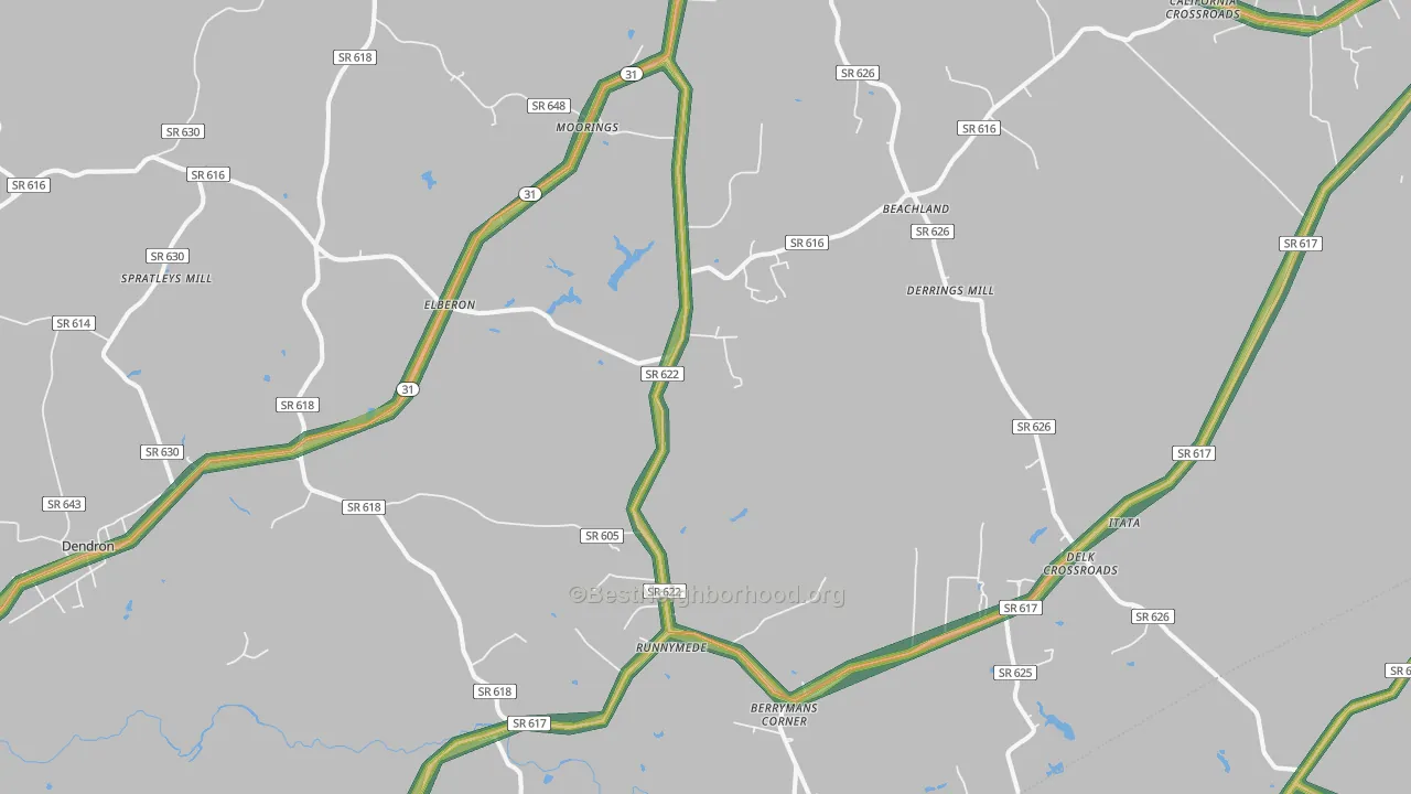 Elberon, VA Map of Noise Levels in Elberon