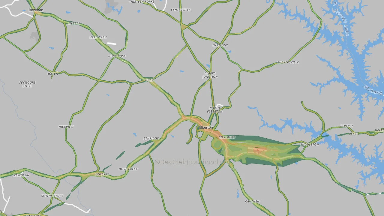 Elbert County, GA Map of Noise Levels in Elbert County