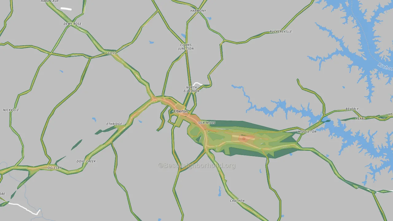 Elberton, GA Map of Noise Levels in Elberton
