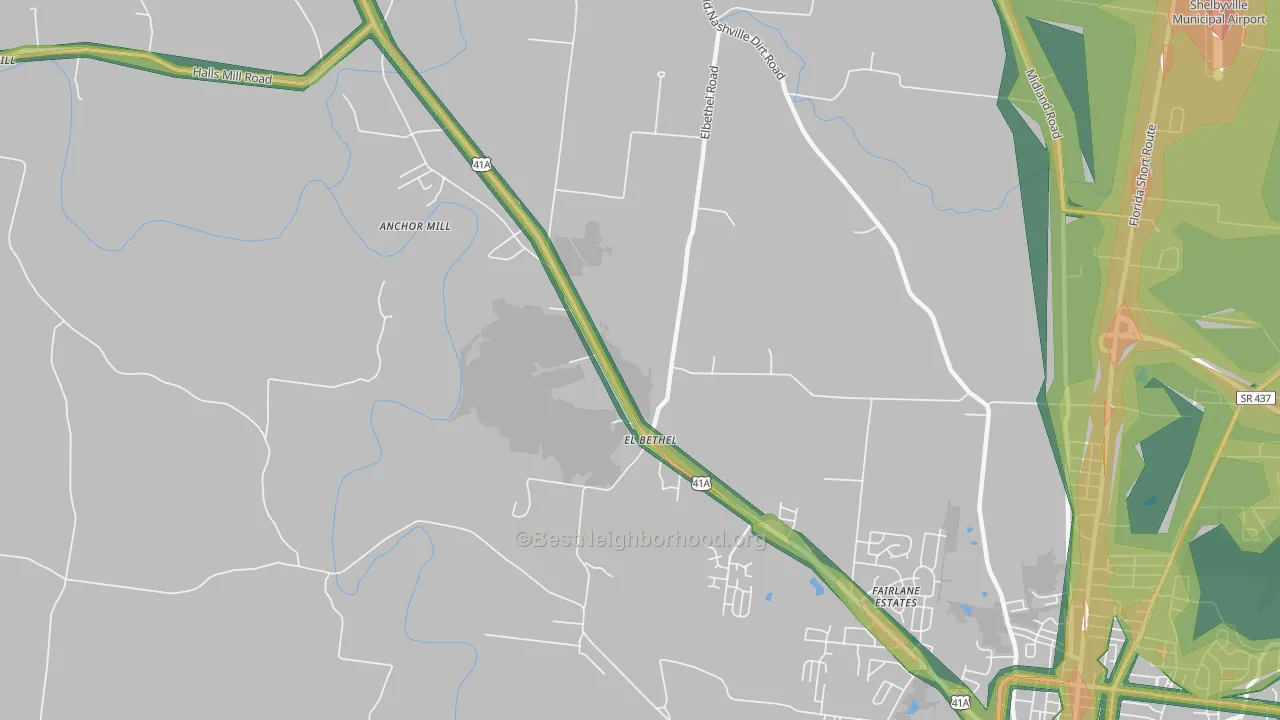 Elbethel, TN Map of Noise Levels in Elbethel