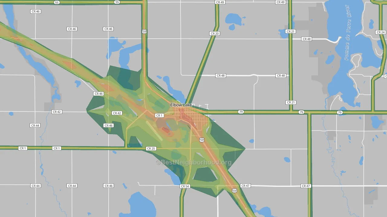 Elbow Lake, MN Map of Noise Levels in Elbow Lake
