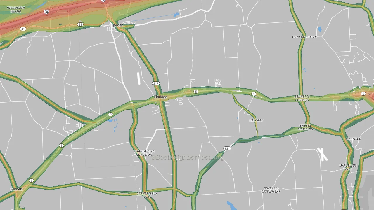 Elbridge, NY Map of Noise Levels in Elbridge