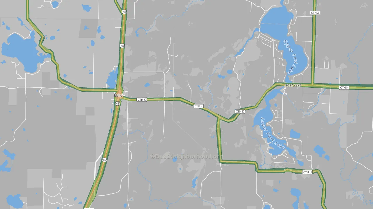 Elcho, WI Map of Noise Levels in Elcho