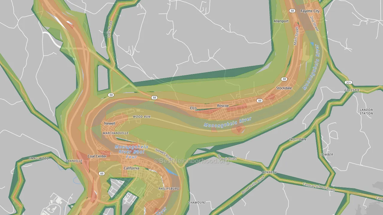 Elco, PA Map of Noise Levels in Elco
