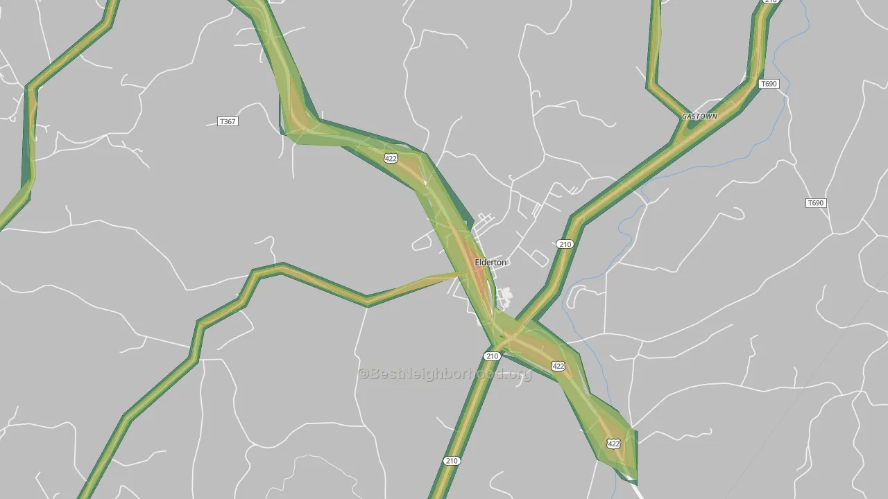 Elderton, PA Map of Noise Levels in Elderton