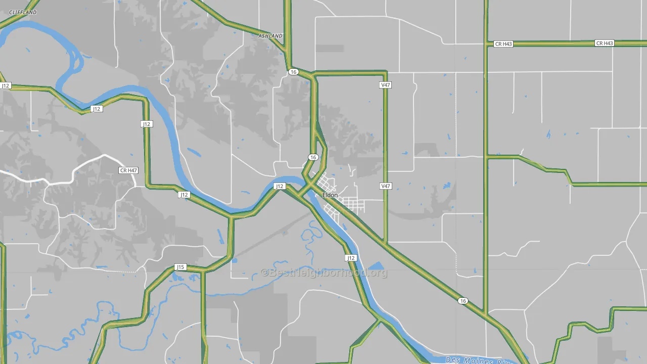 Eldon, IA Map of Noise Levels in Eldon