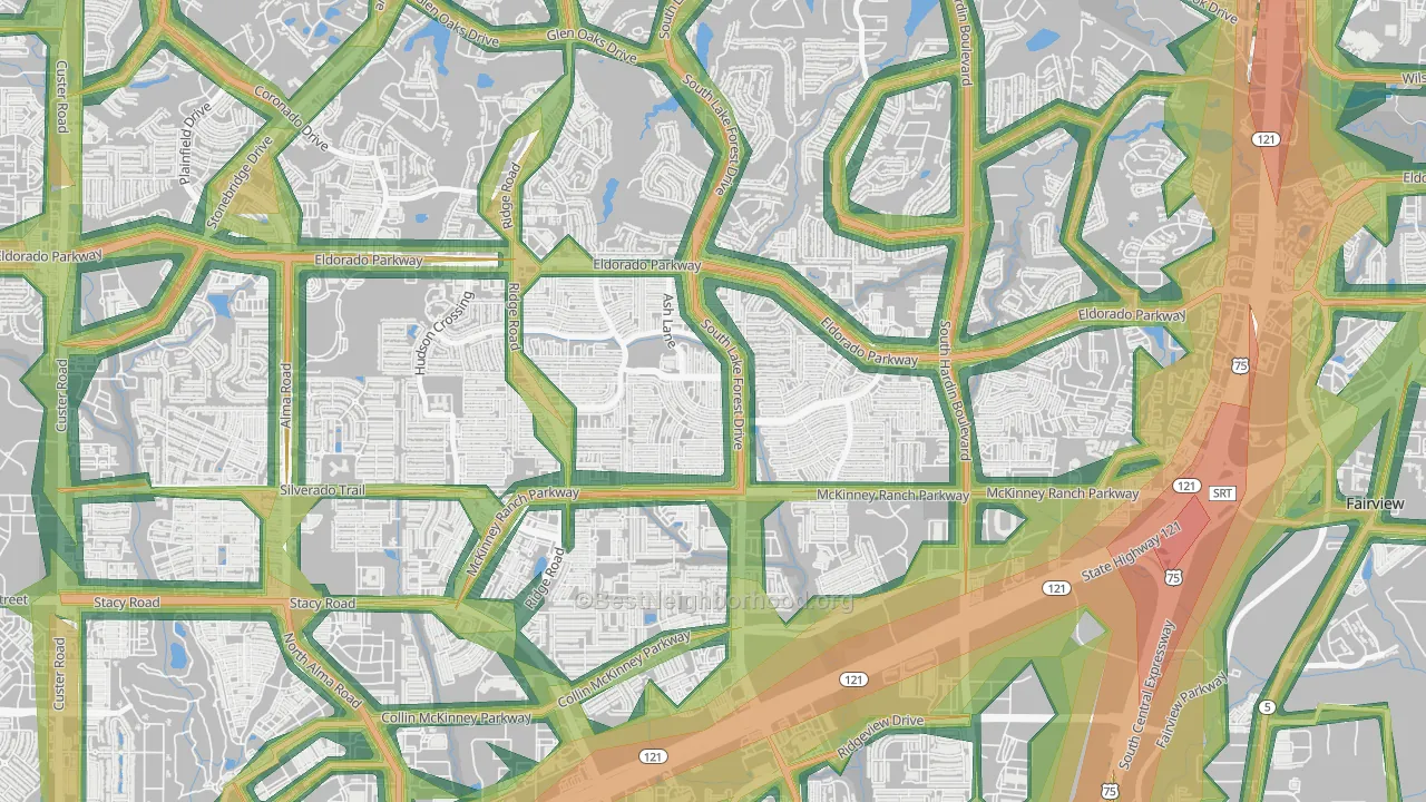 Eldorado Heights, McKinney, TX Map of Noise Levels in Eldorado Heights