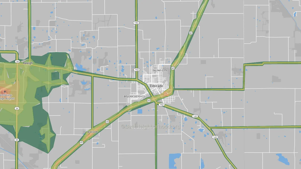 Eldorado, IL Map of Noise Levels in Eldorado