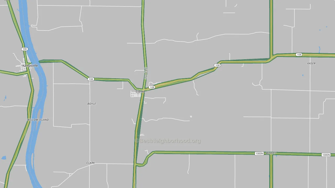 Eldred, IL Map of Noise Levels in Eldred