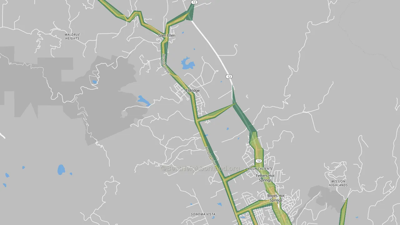 Eldridge, CA Map of Noise Levels in Eldridge