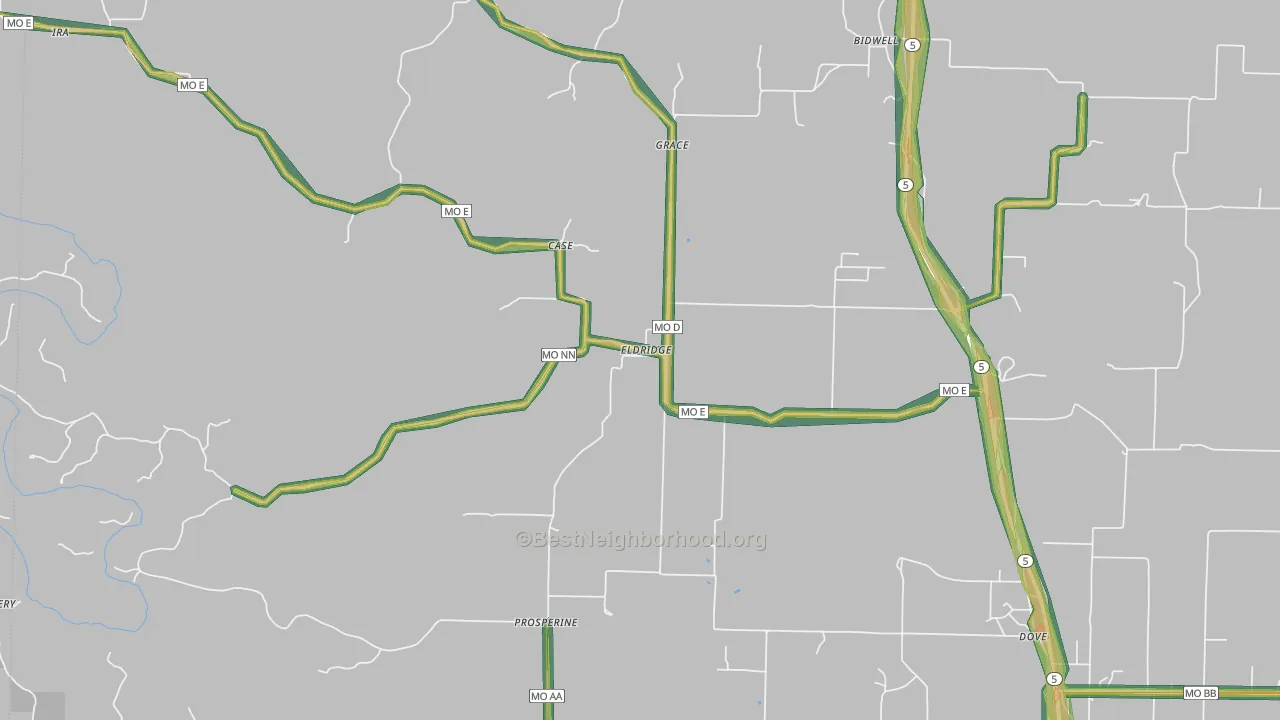 Eldridge, MO Map of Noise Levels in Eldridge