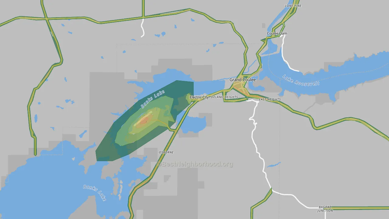 Electric City, WA Map of Noise Levels in Electric City