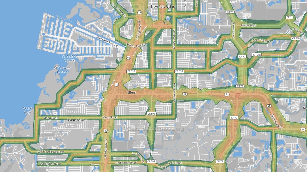 Elfers, FL Map of Noise Levels in Elfers