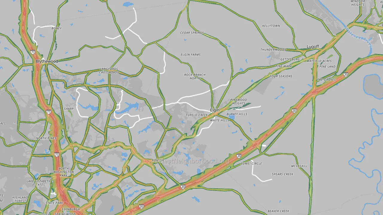 Elgin, SC Map of Noise Levels in Elgin