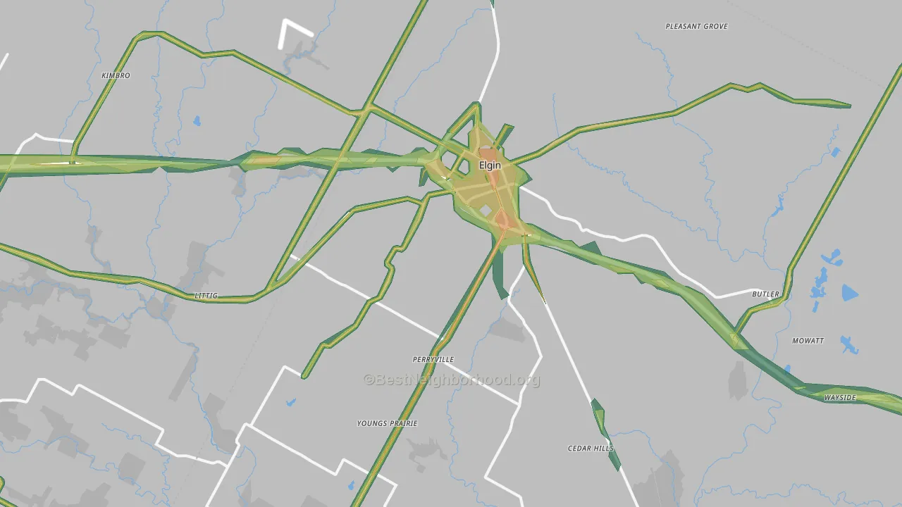 Elgin, TX Map of Noise Levels in Elgin