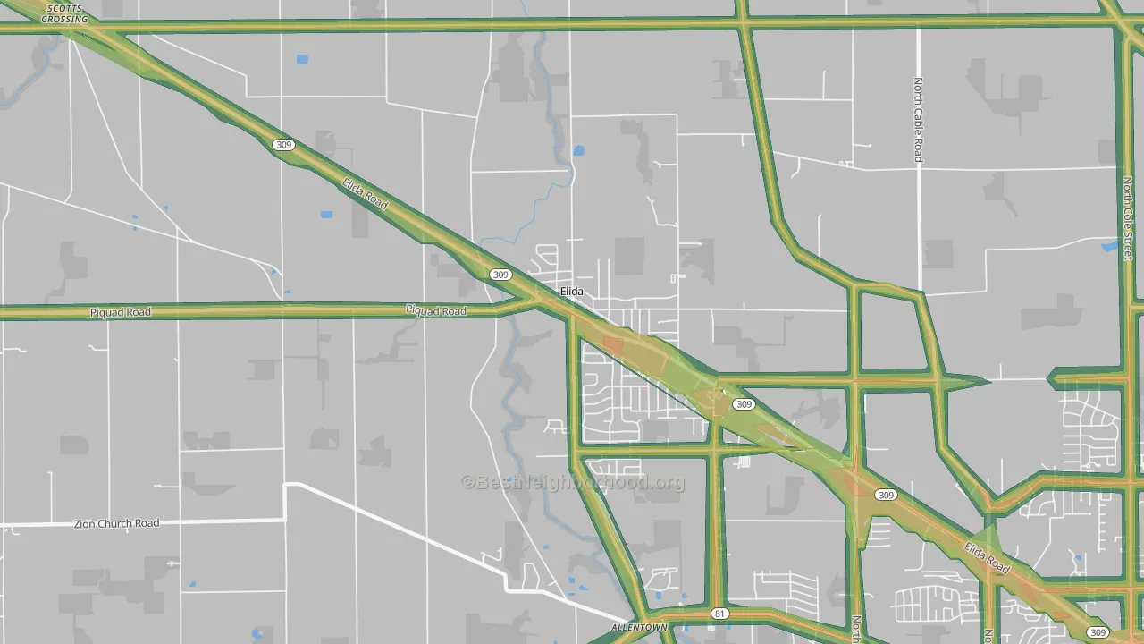 Elida, OH Map of Noise Levels in Elida