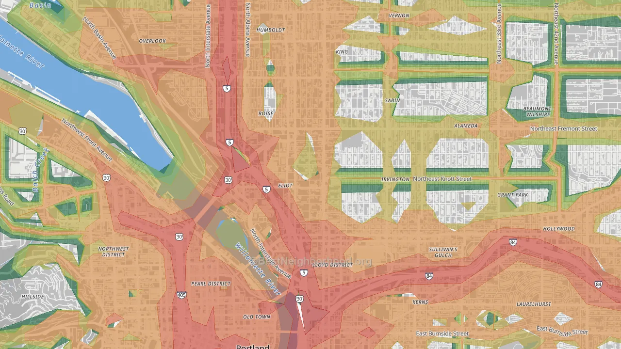 Eliot, Portland, OR Map of Noise Levels in Eliot