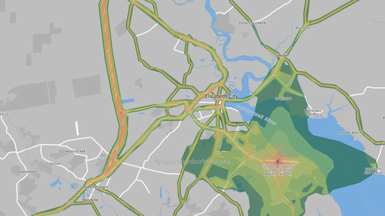 Elizabeth City, NC Map of Noise Levels in Elizabeth City