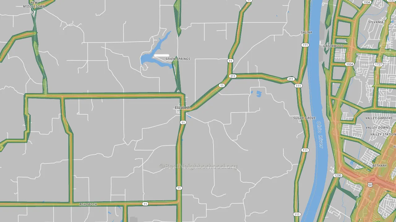 Elizabeth, IN Map of Noise Levels in Elizabeth