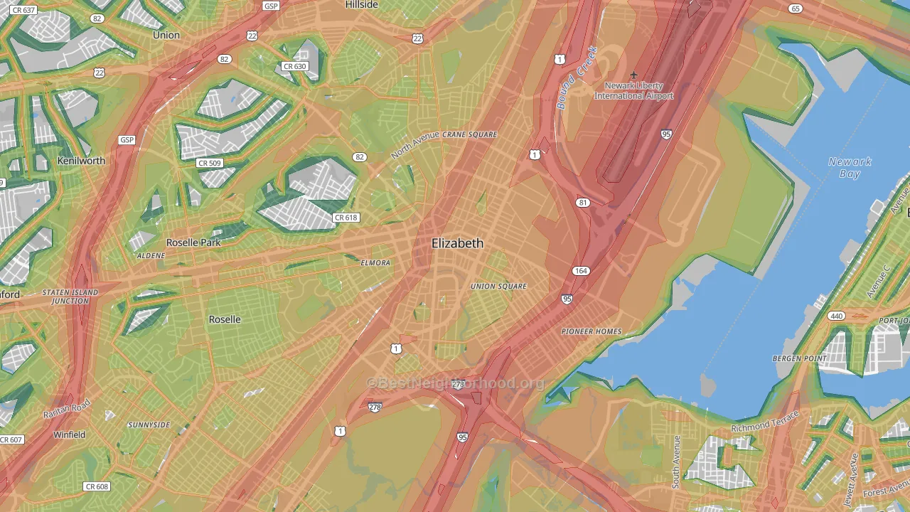 Elizabeth, NJ Map of Noise Levels in Elizabeth