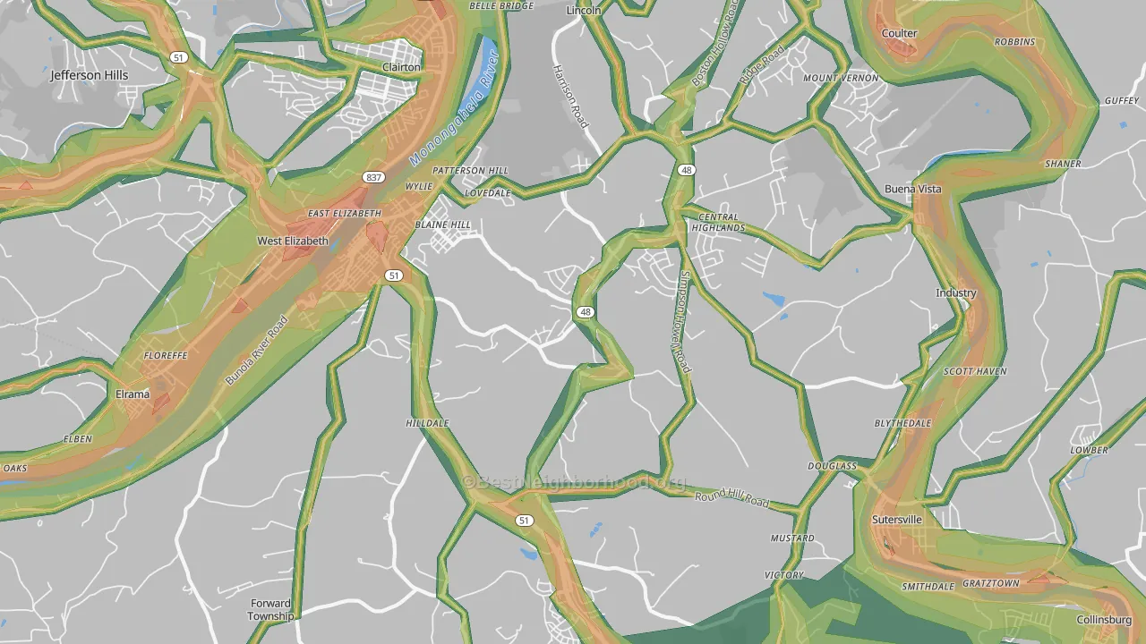Elizabeth, PA Map of Noise Levels in Elizabeth