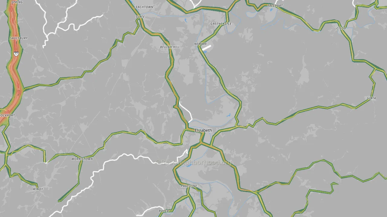 Elizabeth, WV Map of Noise Levels in Elizabeth
