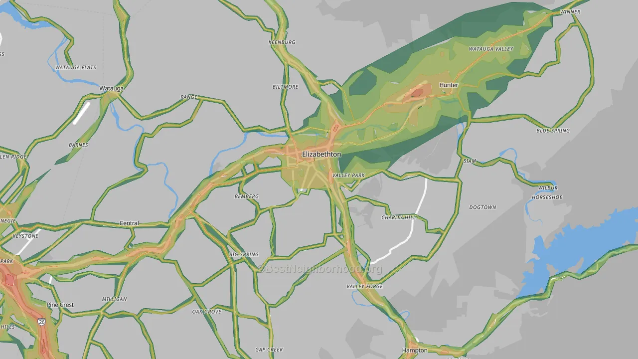 Elizabethton, TN Map of Noise Levels in Elizabethton