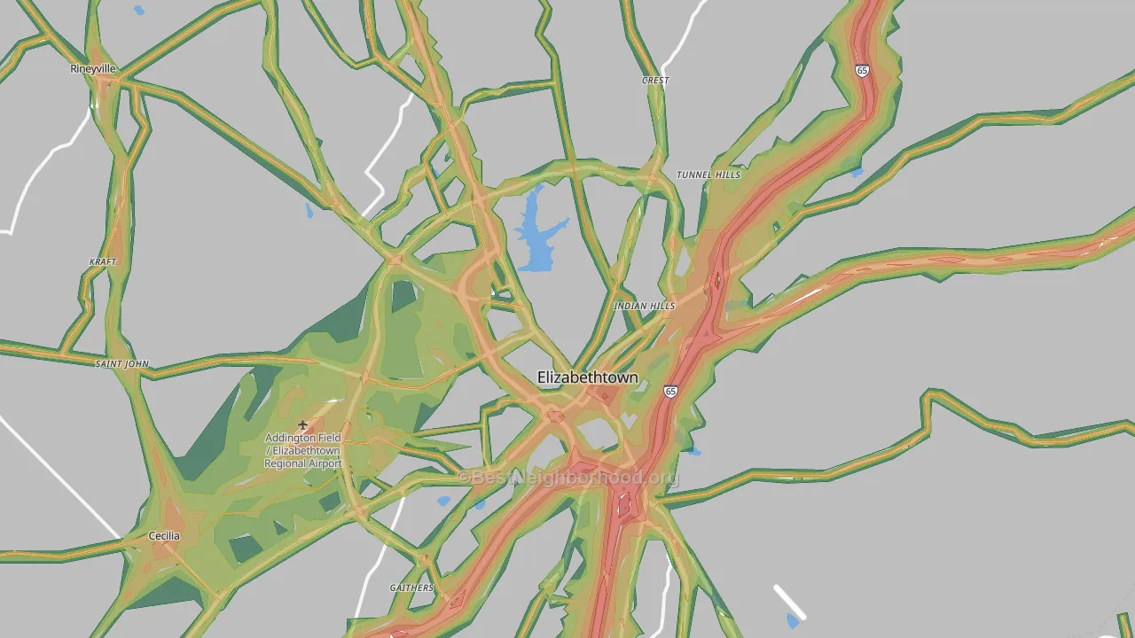 Elizabethtown, KY Map of Noise Levels in Elizabethtown